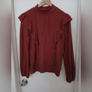 Loft Pointelle Ruffle Sweater Size Large